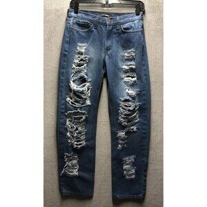 Fashion Nova Denim Jeans Size 5 Factory Destroyed Distressed